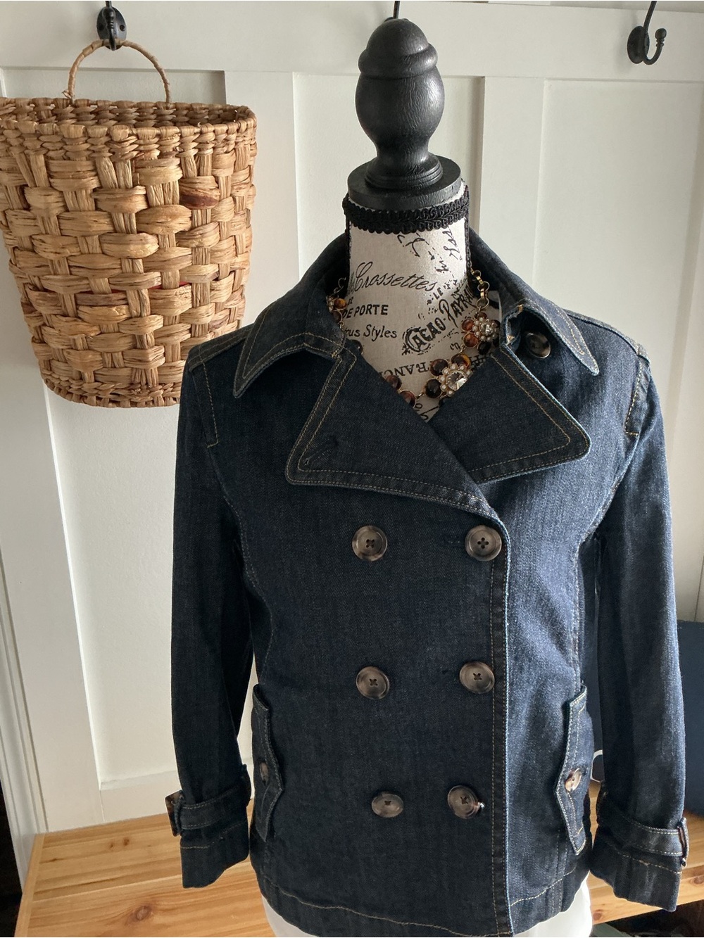 Ann Taylor Dark Blue Denim Double-Breasted Jacket